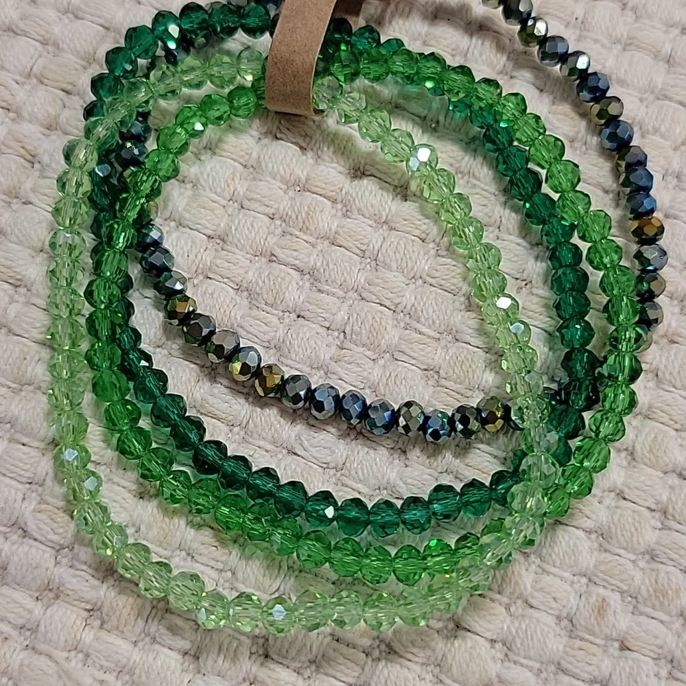 SET OF GREEN SPARKLE STRETCH BRACELETS